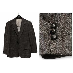 Perlis Colours Alexander Wool Blazer Mens 44L Gray Herringbone Sport Coat USA